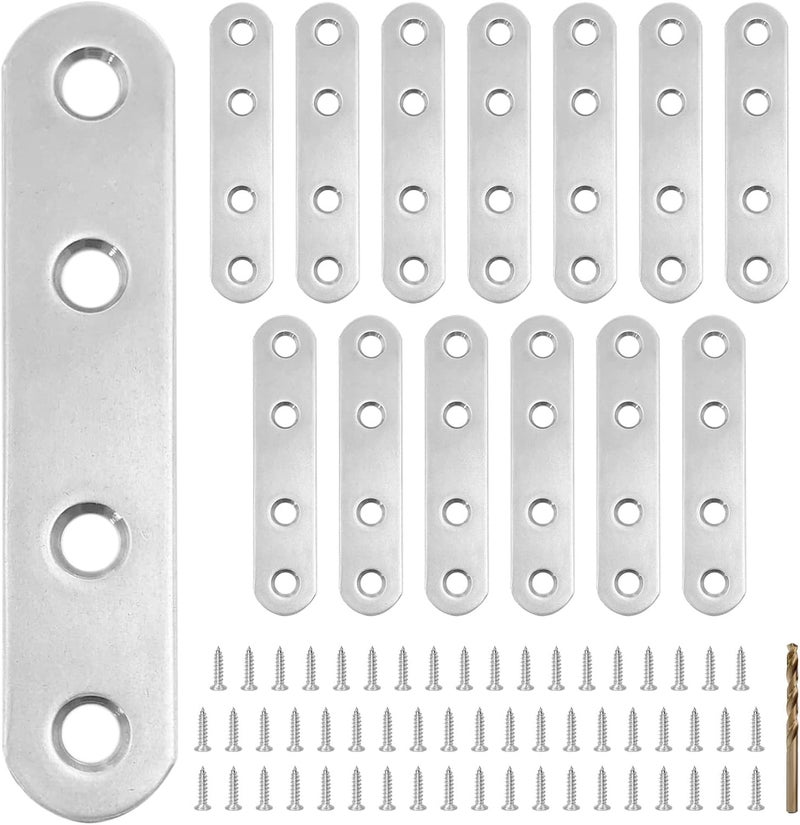 HOUYITOU 14PCS 2.99” x 0.63” Straight Flat Brace, Stainless Steel Sturdy Bracket, Metal Strap for Wood Furniture Chair with 56PCS Screws - Image 1
